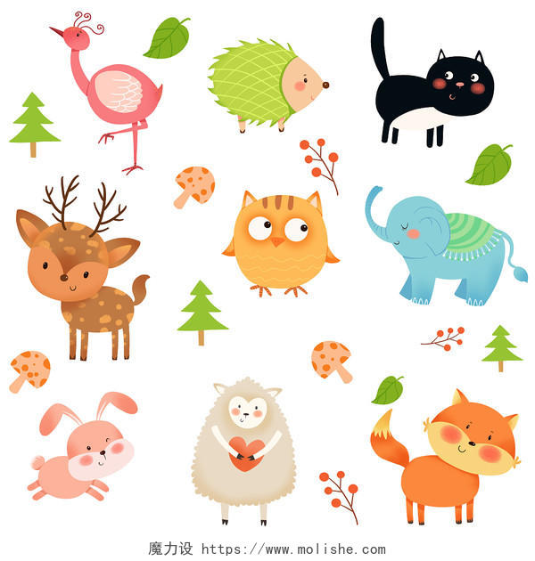 卡通动物套图动物素材卡通小动物各种小动物小动物套图PNG素材动物全身